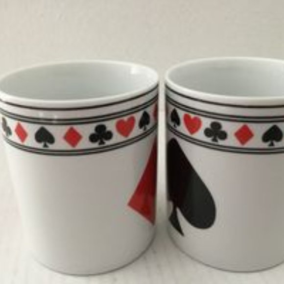 Pair DIAMOND & SPADE Poker Playing Card Porcelain Coffee Mugs Tea Cups GUC - Picture 4 of 8